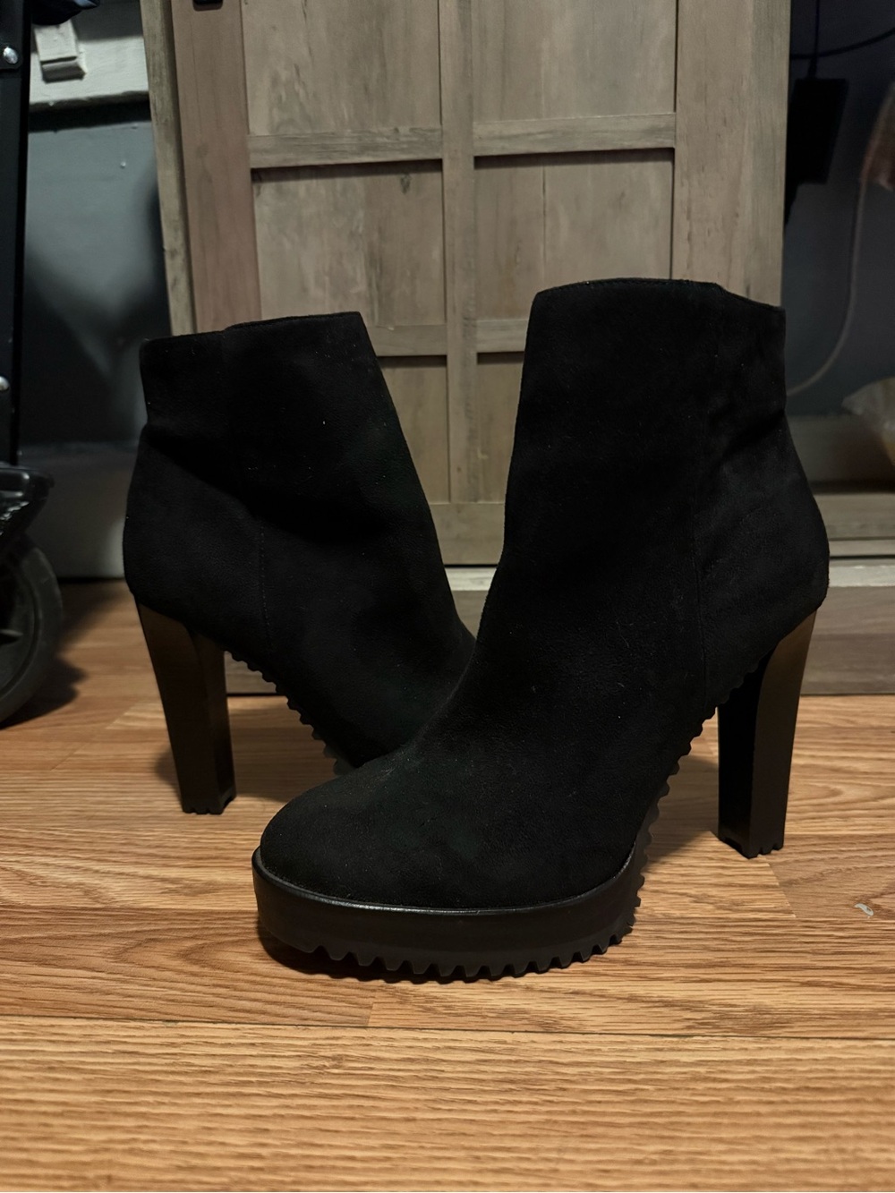 Jennifer Lopez Black Suede Platform Ankle Booties